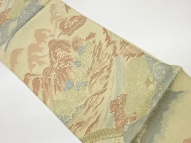 JAPANESE KIMONO / VINTAGE FUKURO OBI / WOVEN HOUSE & DISTANT MOUNTAINS